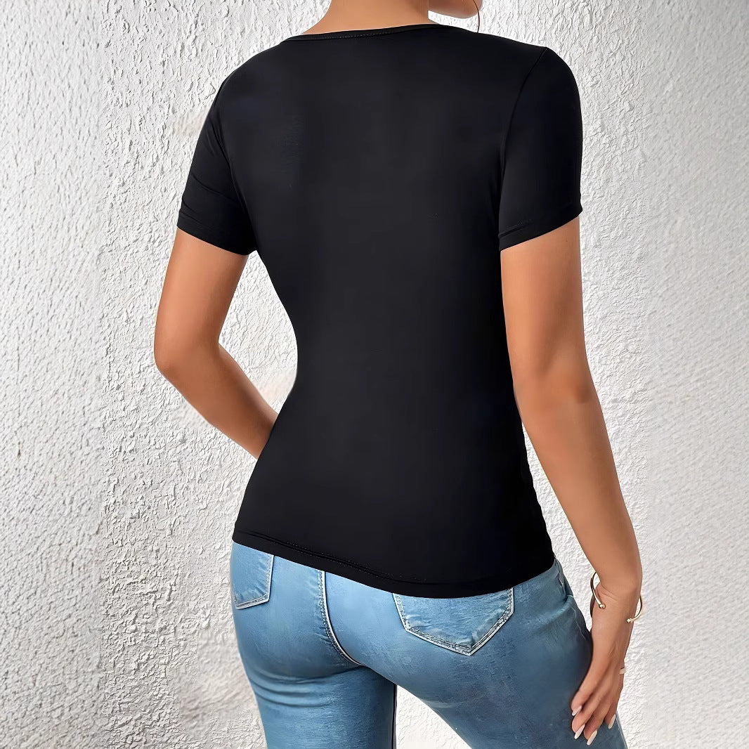 Damen Body mit tiefem V-Ausschnitt und transparenter Netzeinsätzen R&B
