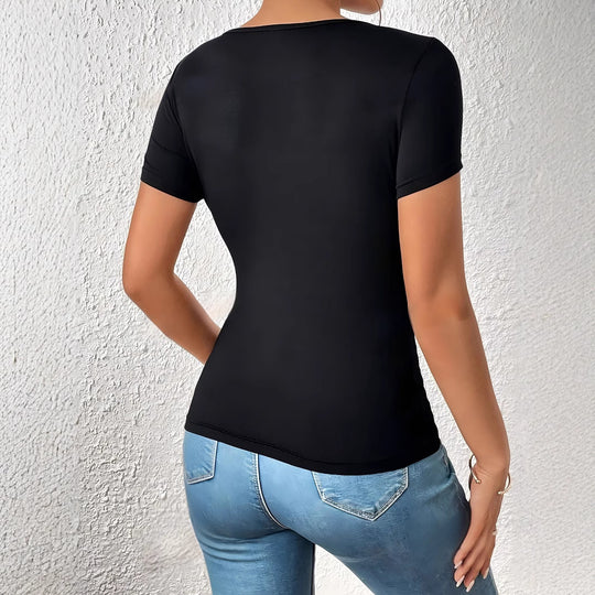 Damen Body mit tiefem V-Ausschnitt und transparenter Netzeinsätzen R&B