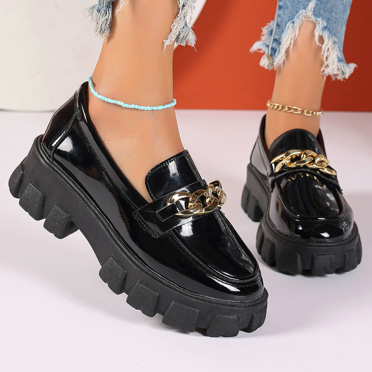 Damen Chunky Loafers mit modischer Kettenapplikation R&B