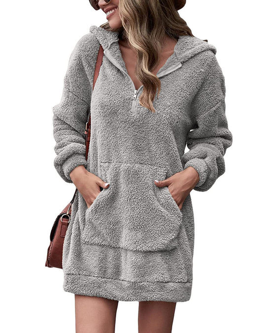 Damen Kapuzenkleid aus Kuschelfleece R&B