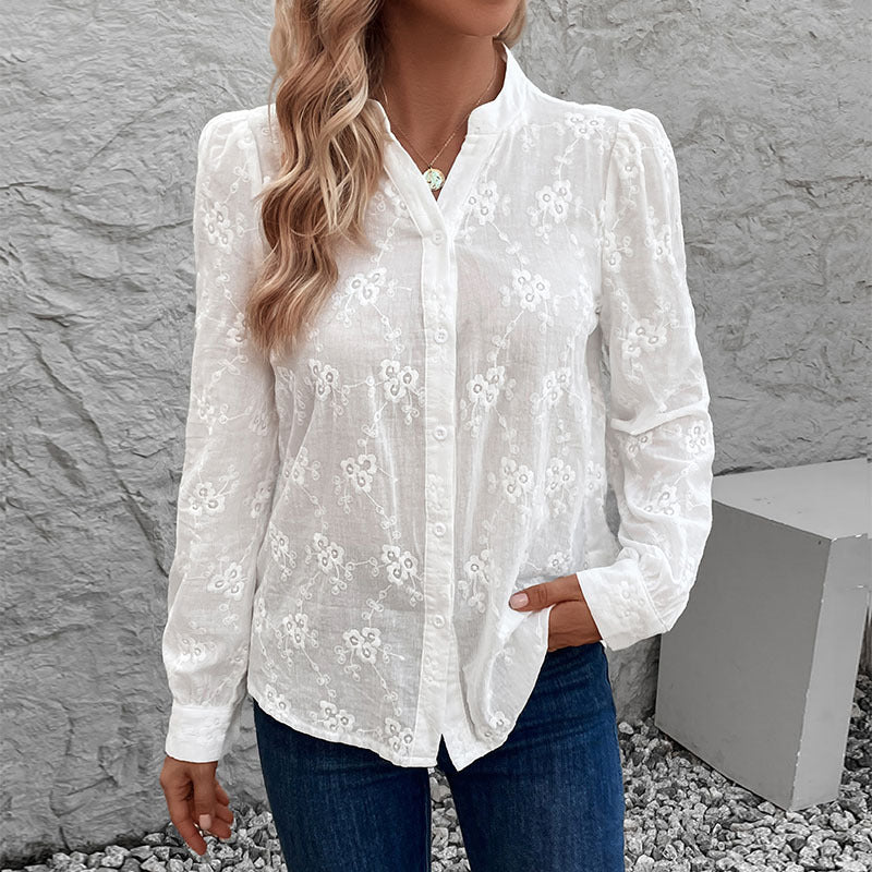 Damen Bluse mit Elegantem Floralem Lochmuster R&B