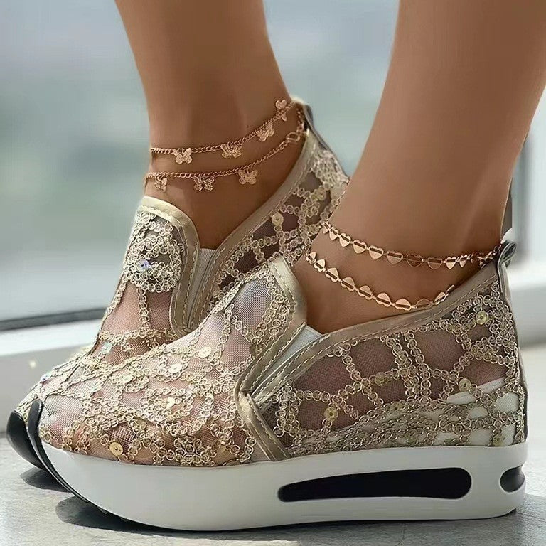Damen Sneakers mit modischem Netzdesign und glitzernden Akzenten R&B