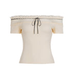 Damen Off-Shoulder Oberteil mit Spitzenverzierungen und taillierter Passform R&B