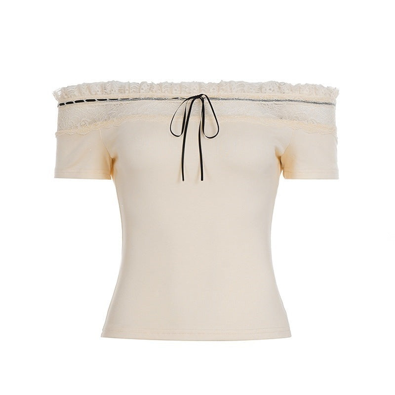 Damen Off-Shoulder Oberteil mit Spitzenverzierungen und taillierter Passform R&B