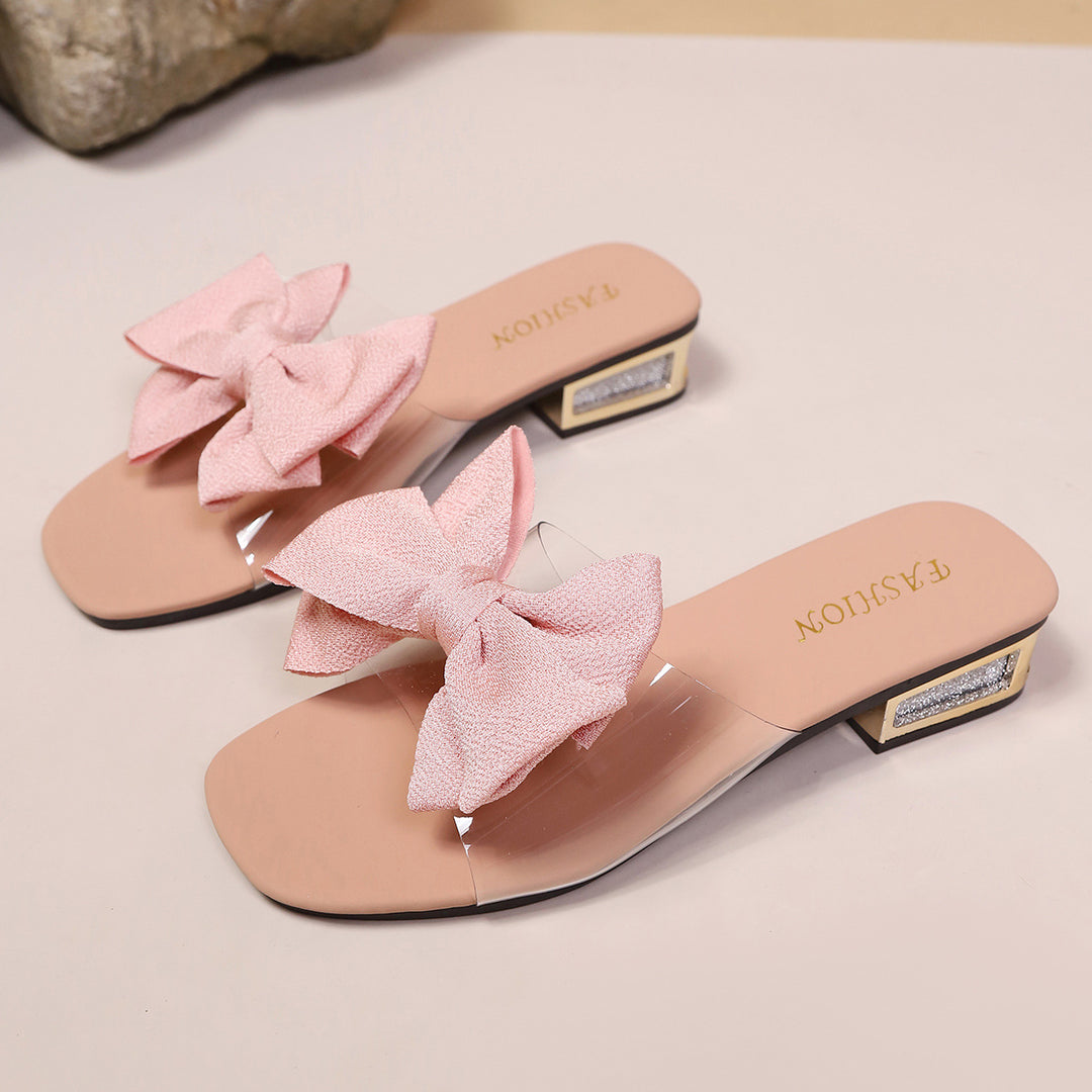 Damen Slippers mit modischem Schleifendesign und transparentem Riemen R&B