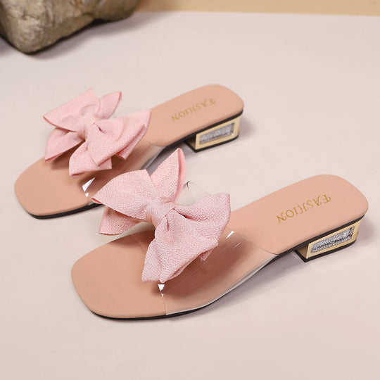 Damen Slippers mit modischem Schleifendesign und transparentem Riemen R&B