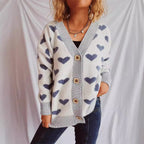Damen Strickjacke mit herzförmigem Muster und knöpfbarem Design R&B