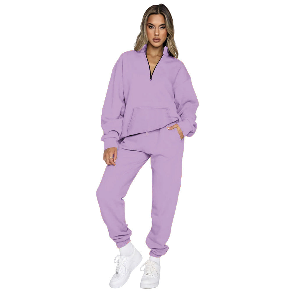 Damen Bequemes Freizeitoutfit mit Hohem Kragen und Kängurutasche R&B