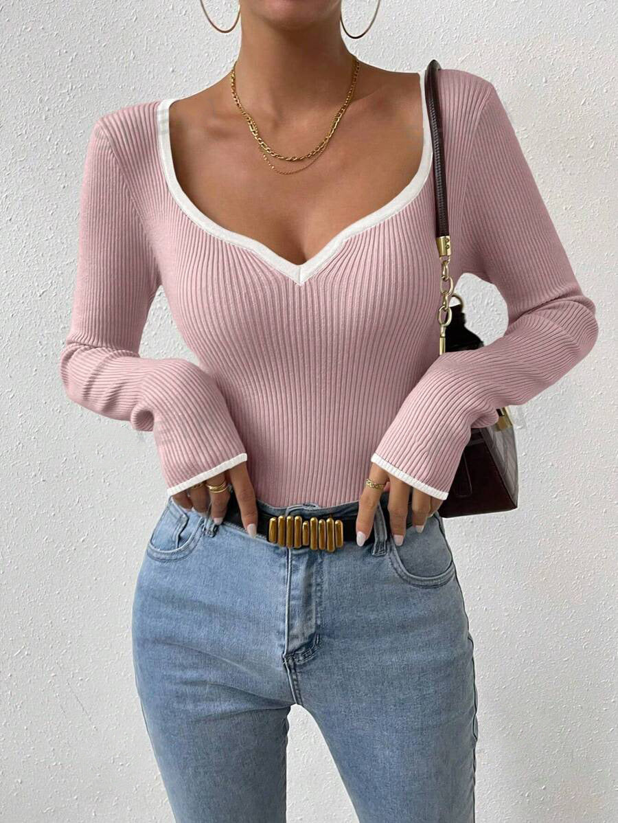 Damen Langarmshirt mit tiefem V-Ausschnitt R&B