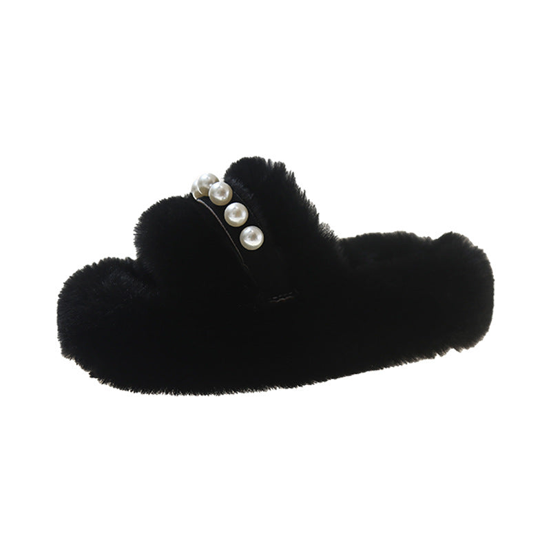 Damen Flauschige Hausschuhe mit eleganten Perlenakzenten R&B