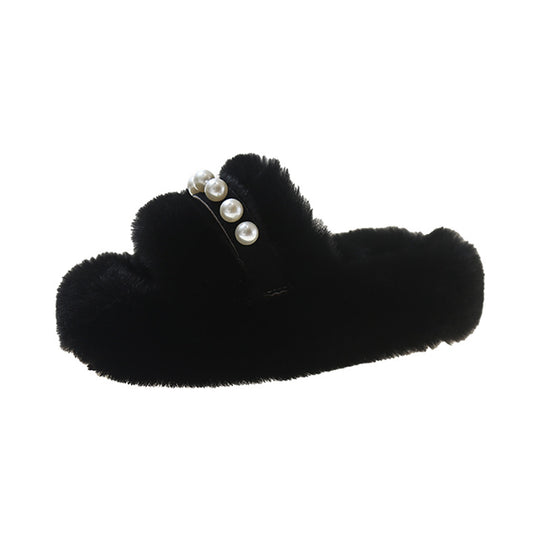Damen Flauschige Hausschuhe mit eleganten Perlenakzenten R&B