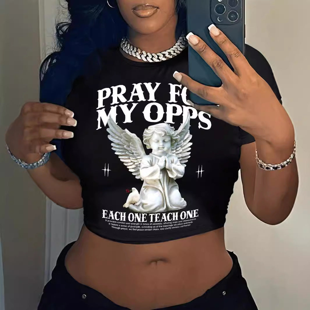 Damen Crop-T-Shirt mit kreativem Telefon-Design R&B