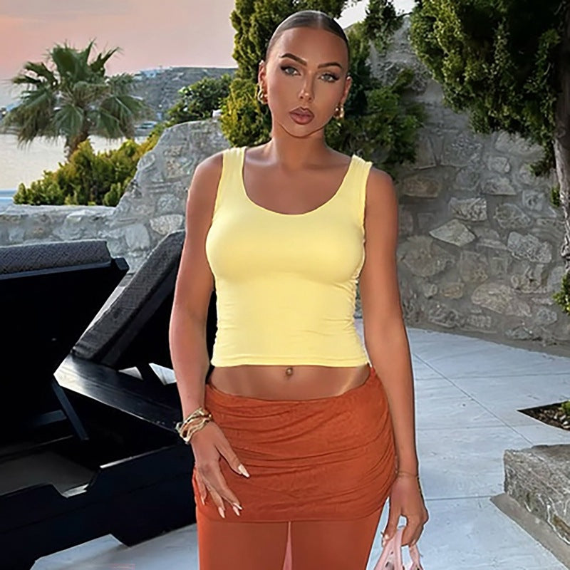 Damen Sportliches Crop-Top mit Rundhalsausschnitt R&B