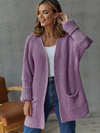 Damen Grobstrickjacke mit tiefem V-Ausschnitt und praktischen Taschen R&B