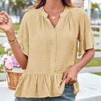 Damen Bluse mit Rüschenschößchen und halblangen Ärmeln R&B