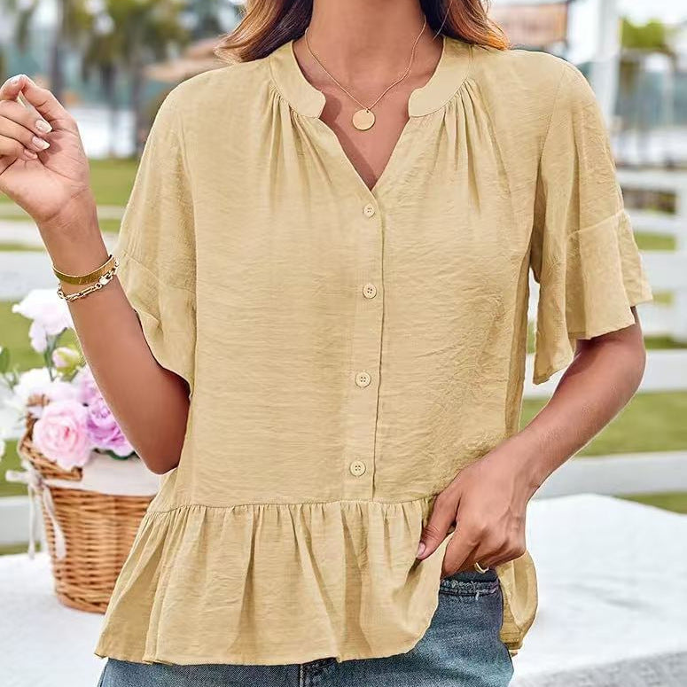 Damen Bluse mit Rüschenschößchen und halblangen Ärmeln R&B