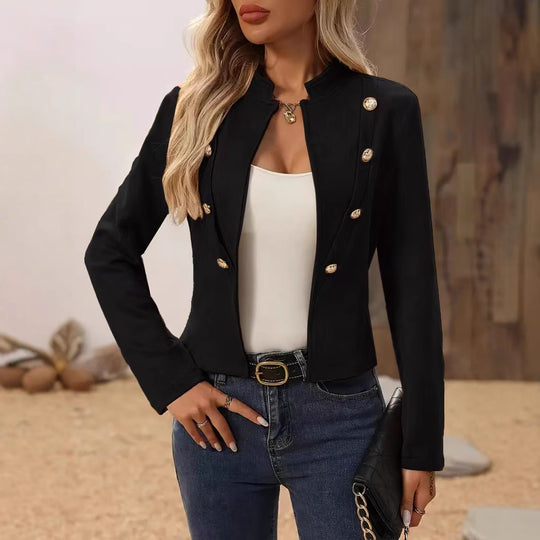 Damen Kurze Blazerjacke mit eleganter Knopfleiste und Stehkragen R&B