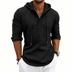 Herren nan lässiges Waffelstrick-Henley Kapuzenpullover mit Knopfleiste R&B