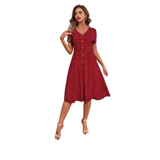 Damen Knielanges Kleid mit V-Ausschnitt und Knopfdetails R&B
