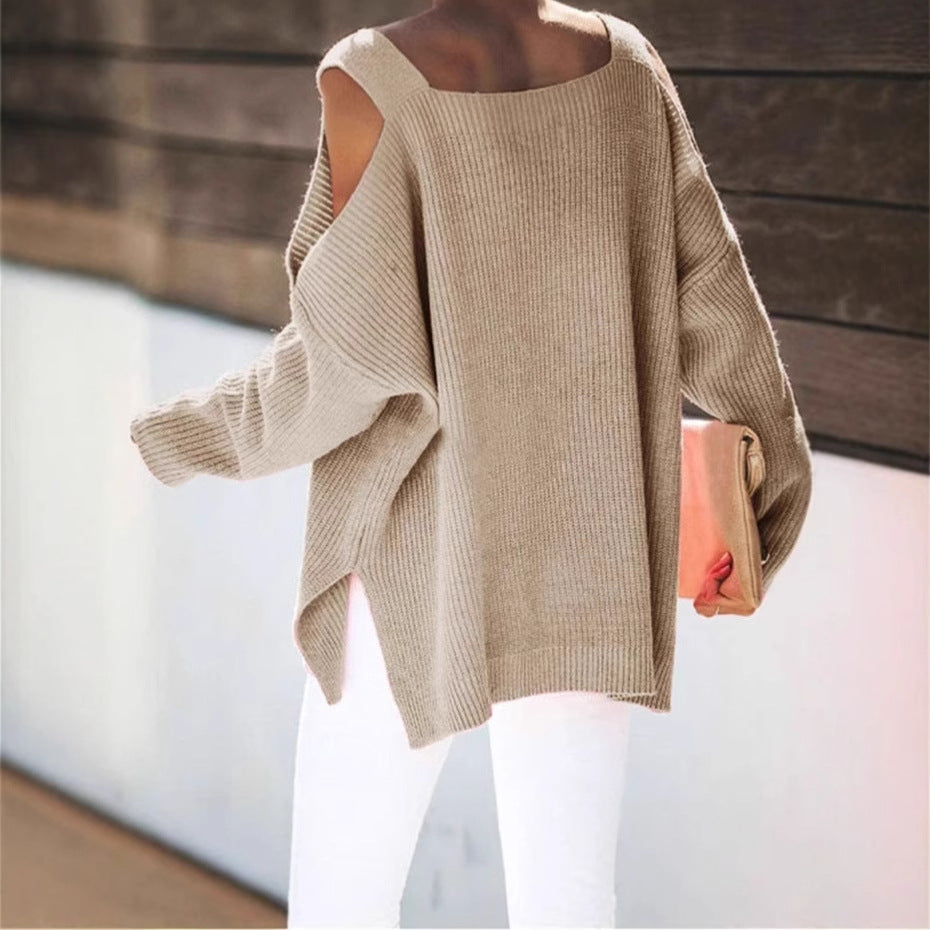 Damen Off-Shoulder Strickpullover mit weichem Material und lässigem Schnitt R&B