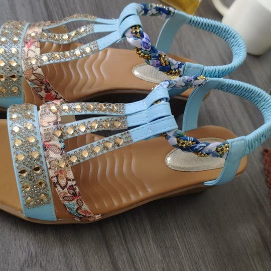 Damen Elegante Sandalen mit modischen Glitzer- und Blumenapplikationen R&B