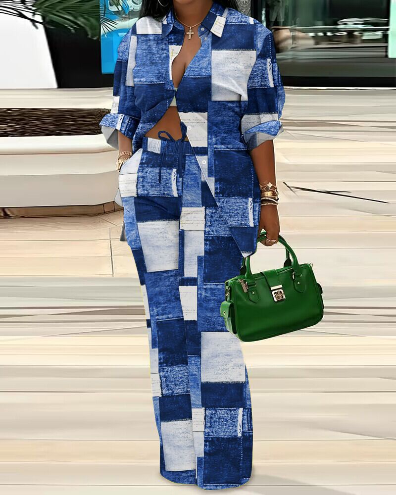 Damen lässiges Oversize-Hemd mit weitem Hosenanzug R&B