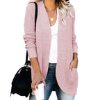 Damen lässige Strickjacke mit Taschen und offener Front R&B