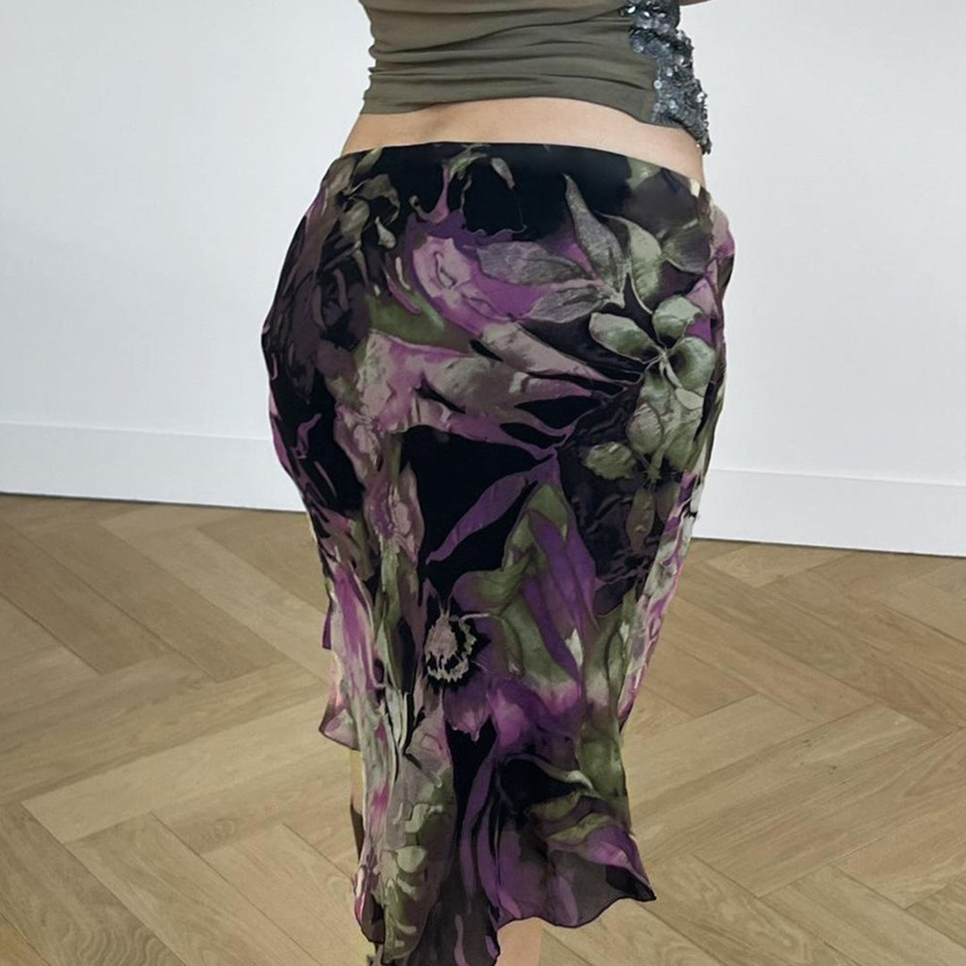 Damen Midi-Rock mit floralem Design und elastischem Bund R&B
