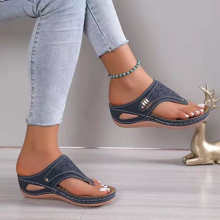 Damen Bequeme Zehentrenner-Sandalen mit anatomischem Fußbett und verstellbarem Riemendesign R&B