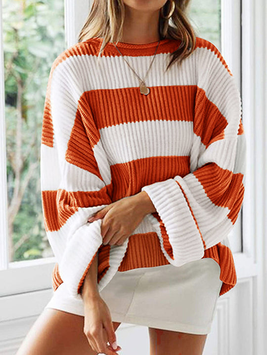 Damen gestreifter Strickpullover mit weitem Schnitt R&B