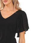 Damen V-Ausschnitt Bluse mit transparenten Rüschenschultern R&B
