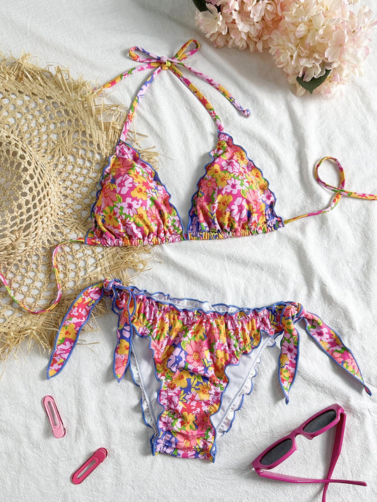 Damen floral gemusterter Triangel-Bikini R&B