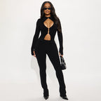 Damen Cut-Out Jumpsuit mit elegantem Stehkragen und figurbetontem Schnitt R&B