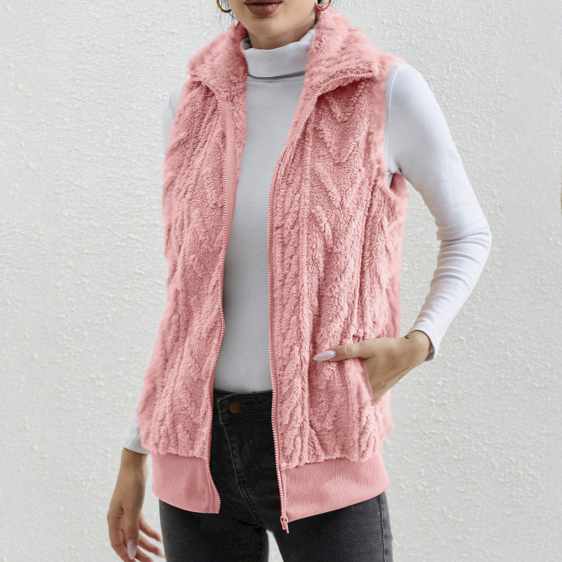 Damen kuschelige Fleecejacke mit Stehkragen und praktischen Taschen R&B
