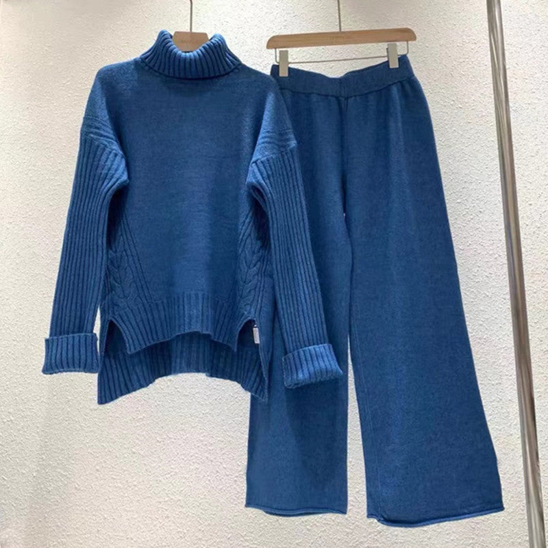 Damen modisches Strickset mit hohem Kragen und weitem Bein R&B
