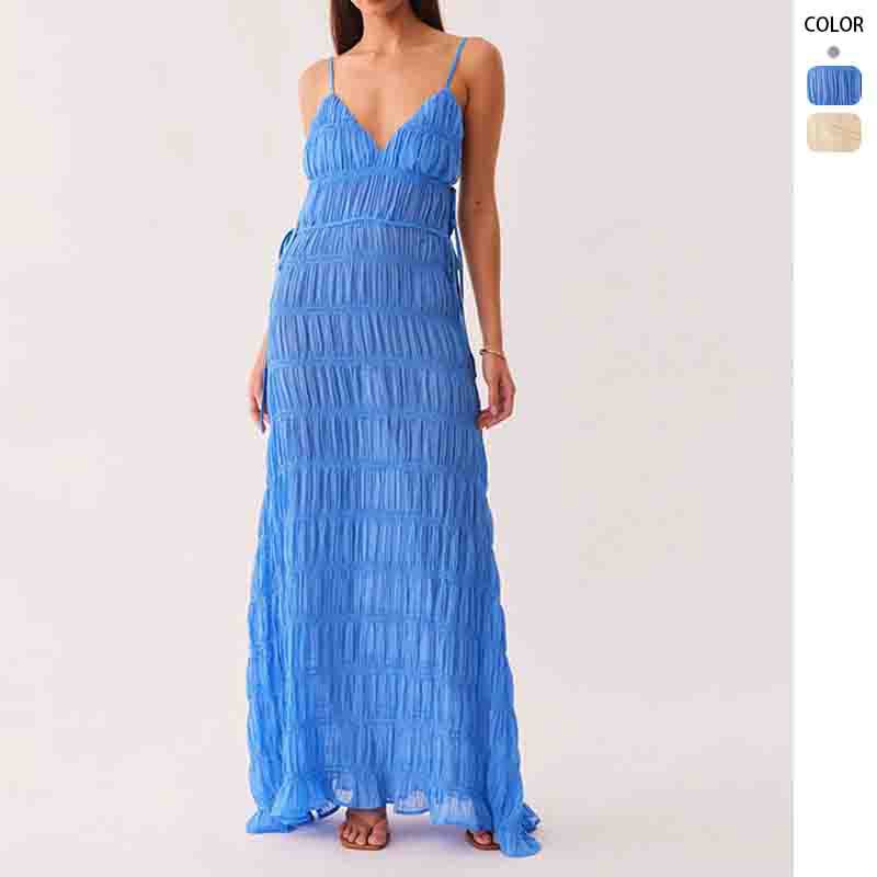 Damen Maxikleid mit raffiniertem Rüschendesign und tiefem V-Ausschnitt R&B