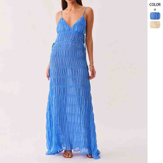 Damen Maxikleid mit raffiniertem Rüschendesign und tiefem V-Ausschnitt R&B