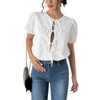 Damen Bluse mit Rüschen und raffiniertem Schnürdetail R&B
