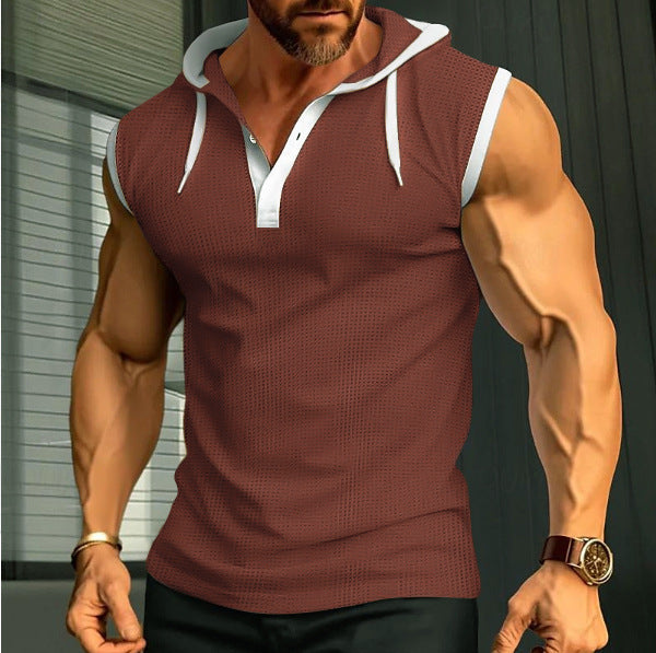 Herren ärmelloses Polo-Shirt mit stylishem Kapuzenkragen R&B