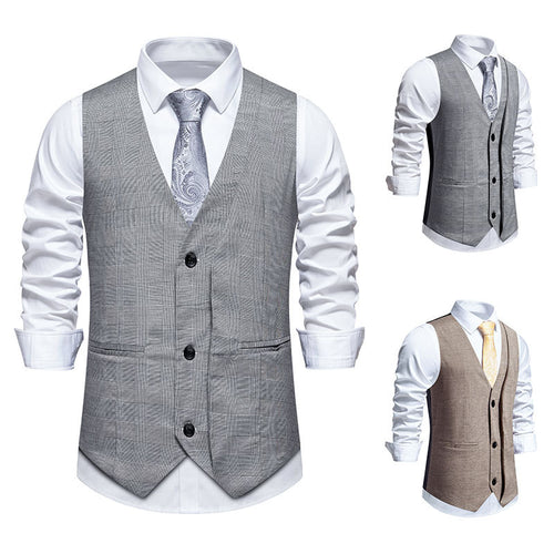 Herren elegante Anzugweste mit klassischem Herringbone-Muster und praktischen Taschen R&B