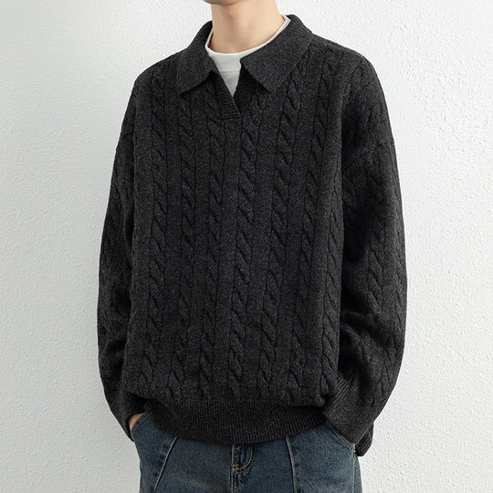Herren Strickpullover mit Nautical Cable-Muster und klassischem Kragen R&B