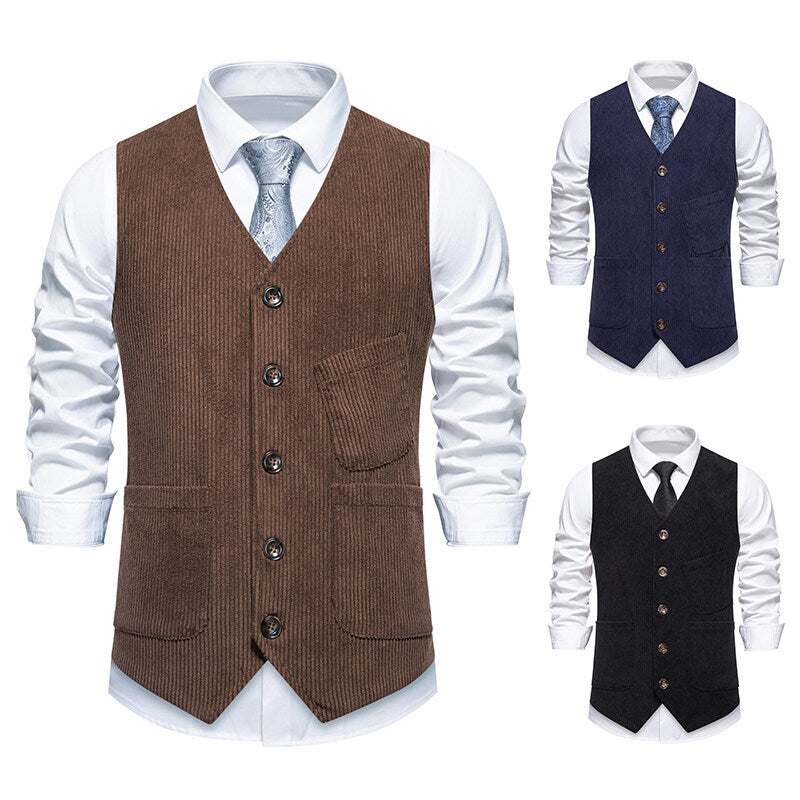 Herren elegante Cordweste mit praktischen Taschen und fein strukturiertem Design R&B