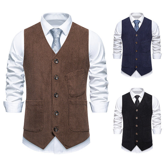 Herren elegante Cordweste mit praktischen Taschen und fein strukturiertem Design R&B