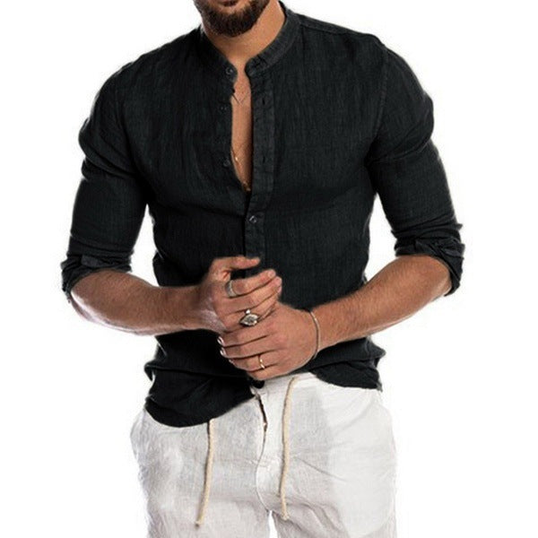 Herren Leinenhemd mit modernem Henley-Ausschnitt und Struktur R&B