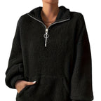 Damen Fleece-Pullover mit hohem Kragen und praktischen Taschen R&B