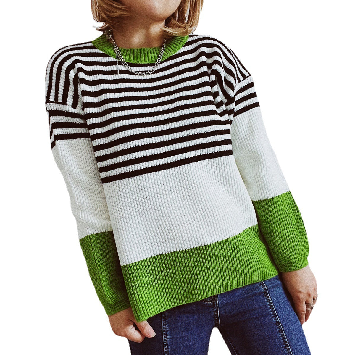 Damen trendy gestreifter Pullover mit modernen Akzenten und komfortablem Schnitt R&B