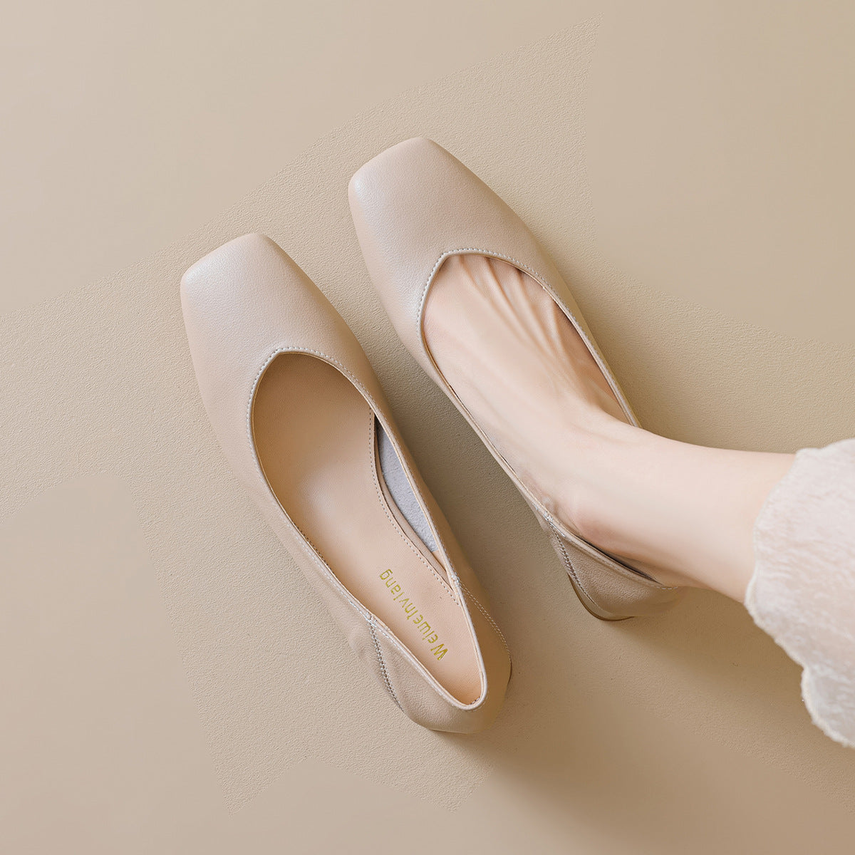 Damen elegante Ballerinas mit quadratischer Kappe und komfortablem Blockabsatz