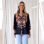 Damen Blusenoberteil mit floralem Design und eleganten Puffärmeln R&B