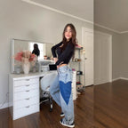 Damen Weit geschnittene Jeans mit modischen Ellbogen-Patch-Details R&B