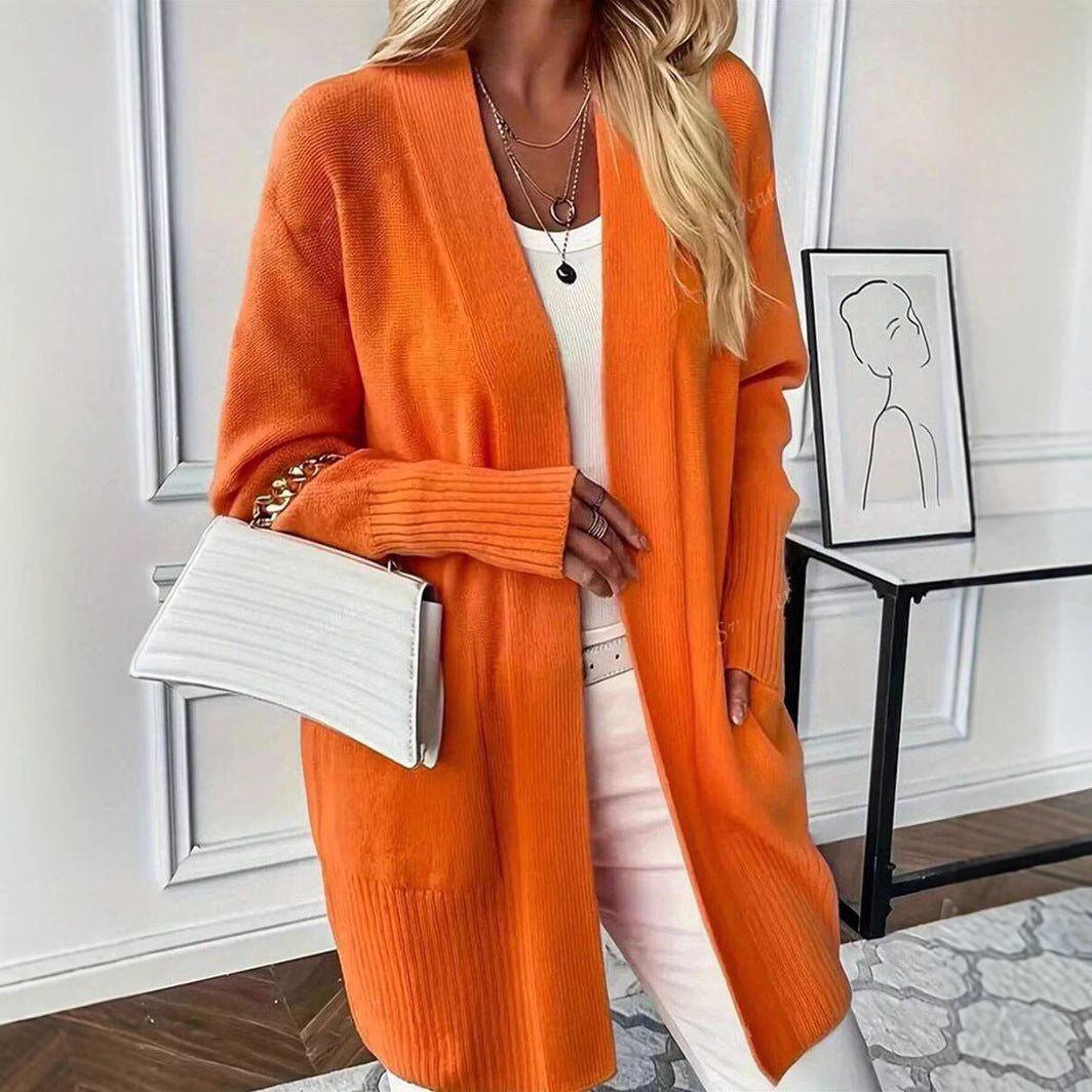 Damen vielseitige Strickjacke mit offenem Frontdesign und praktischen Taschen R&B